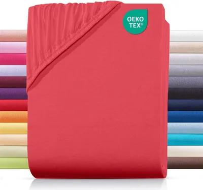 Produktbild von Jersey Spannbettlaken 160x200 cm aus 100% Baumwolle, Bettlaken Rot Uni