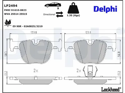 Produktbild von DELPHI Bremsbeläge Satz Hinten Bremsklötze für BMW 3 Touring (F31) LP2494