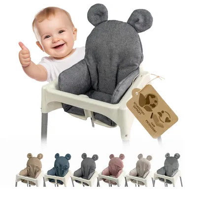Produktbild von Sitzbezug Kissen Ersatzbezug Bezug kompatibel mit Ikea Hochstuhl Antilop - weich, waschbar - Sitzverkleinerer - Hochstuhlkissen - Teddy (mel grau)