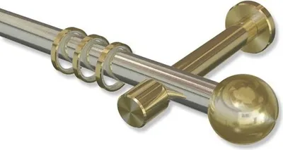Produktbild von Interdeco Gardinenstange, Vorhangstange Edelstahl-Optik / Messing-Optik Modell Prestige Luino, 20 mm Ø 1-läufig, 240 cm