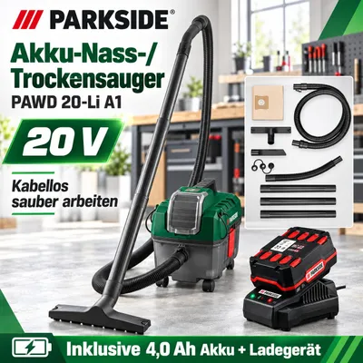 Produktbild von PARKSIDE Akku-Nass Trockensauger PAWD 20-Li A1 ,mit Akku 4.0 Ah und Ladegerät