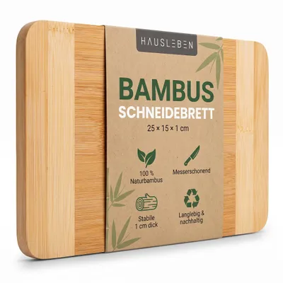 Produktbild von hausleben Schneidebrett aus Bambus – Zweifarbiges Holz Frühstücksbrettchen 15x25x1 cm – Nachhaltiges Küchenbrett & Brotzeitbrett – Messerschonendes