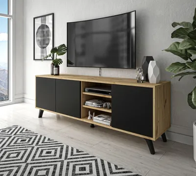 Produktbild von TV-Schrank SANAYI III Artisan Eiche mit Ablagen, Artisan Eiche / Schwarz
