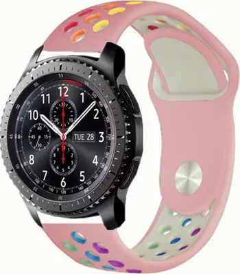 Produktbild von Uhren Armband für Samsung Galaxy Watch 3 45mm 46mm / für Huawei Watch GT GT2 Classic Pro / 22mm Stegbreite weiches Silikon Sport ROSA-REGENBOGEN