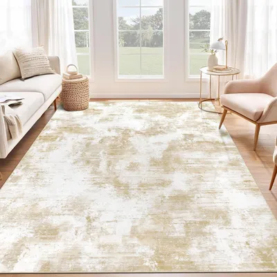 Abstrakter Teppich 160x230 cm, waschbar, rutschfest, beige