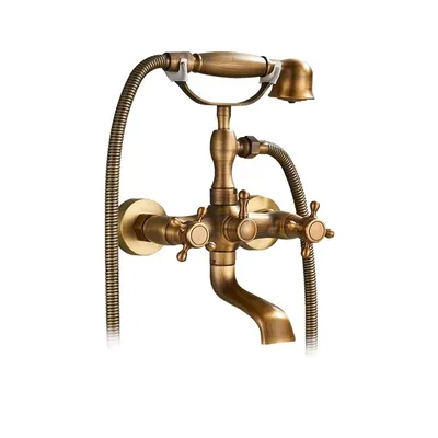 Image de Robinet de douche en laiton antique, double poignée, finition polie , ntike laiton