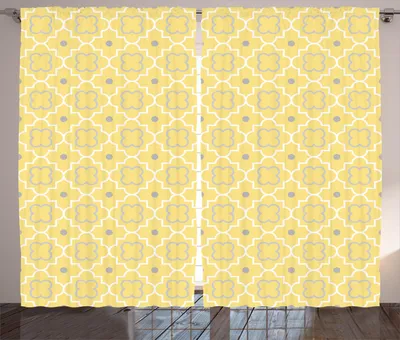 Produktbild von ABAKUHAUS Arabeske Rustikaler Gardine, Muster mit marokkanischen, Schlafzimmer Kräuselband Vorhang mit Schlaufen und Haken, 280 x 260 cm, Hellgelb