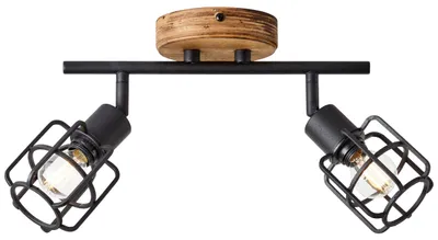 Image de Lampe Brilliant Gwen Spotrohr 2 lampes, bois antique/noir, métal corindon noir, 2x D45, E14, 28 W