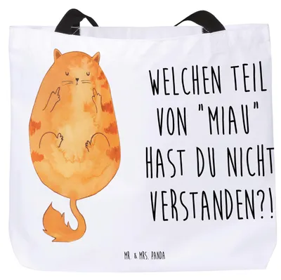 Produktbild von Mr. & Mrs. Panda Beutel Katze Mittelfinger - Weiß - Geschenk, Laptoptasche, Einkaufstasche, Kater, Tote Bag, Mietze, Katzen, Cats, Schultasche, Cat, Tasche