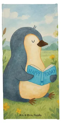Produktbild von Mr. & Mrs. Panda Badelaken Pinguin Buch Design - Eisblau - Geschenk, Lesen, Duschhandtuch, Handtuch, sporthandtuch, Nichtstun, Badhandtuch, Strandtuch, Badehandtuch