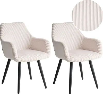 Produktbild von BELIANI Esszimmerstuhl 2er Set Hellbeige aus Cord Gepolstert mit Armlehnen Metallbeine Modernes Design Polsterstuhl für Esszimmer Küche