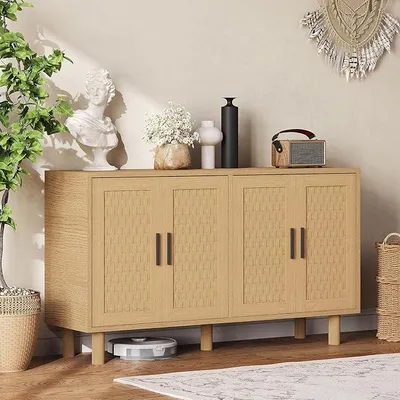 Obrázek produktu pro Komoda 140 cm, kuchyňská skříň s pracovní deskou, kuchyňská skříň s dvířky, kuchyňský bufet s nastavitelnou policí. Komoda do kuchyně, obývacího pokoje nebo jídelny (barva dubu, 140x80x40 cm)