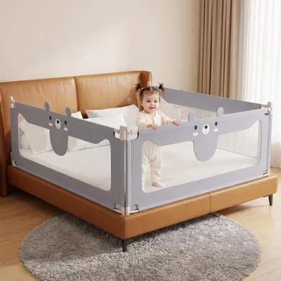 Produktbild von YZNAHRE Bettgitter 200 cm Baby Bett Rausfallschutz höhenverstellbar Kinder Bettschutzgitter mit Aufbewahrungstasche Kinderbettgitter, für Kinderbetten, Elternbetten, Grau