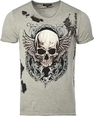 Produktbild von Brandneu Designer T-Shirt CARISMA in Schwarz-Grau mit Skull-Print CRM4556 XXL