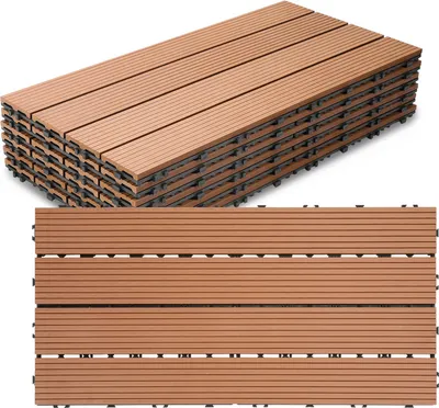 Zdjęcie produktu dla Płytki tarasowe Clanmacy na balkon, płytki WPC odporne na wodę na taras i do ogrodu, brązowe, 30 x 60 cm, 18 sztuk