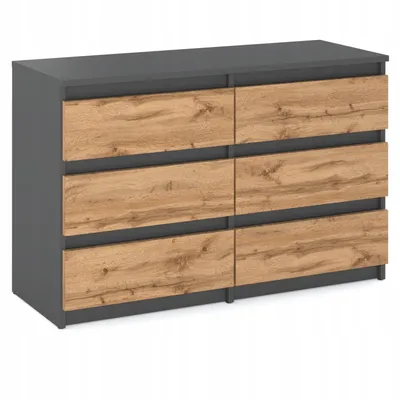 Produktbild von Kommode mit 6 Schubladen Grau Matt / Wotan Eiche 100x33,5x71,5 Sideboard Schubladenschrank für Wohnzimmer Schlafzimmer Stauraum Möbel Kleiderschrank