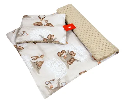 Produktbild von BabyLux Babydecke MINKY PLÜSCH 75x60cm mit Kissen – Weiche Decke für Kinderwagen & Babyschale MP133 - Beige+ Frühlingsmelodie
