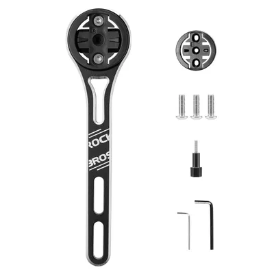 Imagen del producto de Soporte para ciclocomputador ROCKBROS, fabricado en aluminio, con sistema de cierre rápido. Compatible con ciclocomputadores Garmin y Bryton, cámaras de acción y luces para bicicleta. Color . Pequeño logo