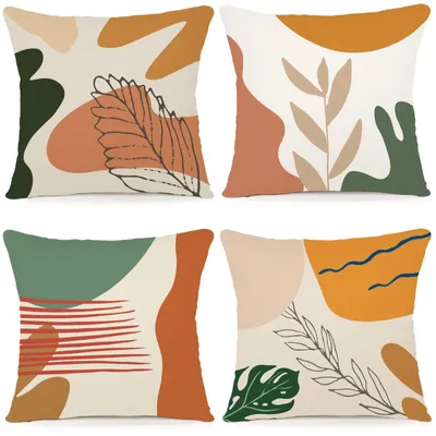 Produktbild von 4er-Set Kissenbezüge, 45 x 45 cm, dekorative Outdoor-Kissenbezüge, Leinenkissenbezüge, geometrische Muster für Sofa, Wohnzimmer, Zierkissen