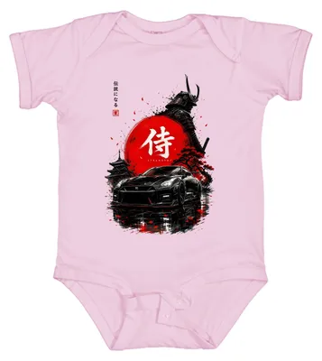 Productafbeelding van Samurai Strength, JDM GTR, Japan, sportwagen, pagode, zon, Y2K, babyromper, roze, maat 0/3