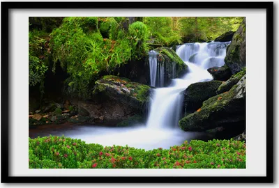 Produktbild von Bild 60x40 MDF-Rahmen, Wandkunst Wasserfall im Wald