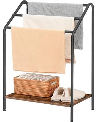 Image de Porte-serviettes sur pied avec 3 barres, style industriel, dimensions : 87 x 60 x 36 cm