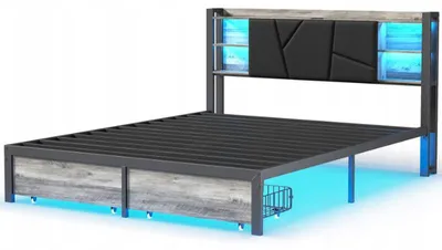 Image de Cadre de lit 240628HGY0103-5-21, LED, USB, 140 x 200 cm, noir