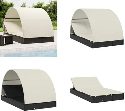 Produktbild von vidaXL Sonnenliege für 2 Personen mit Runddach Schwarz 211x112x140 cm - Sonnenliege - Sonnenliegen - Sonnenbett - Tagesbett