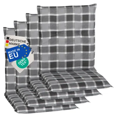 Produktbild von NYVI Gartenstuhl Auflagen Niedriglehner 4er Set Barcelona - UV-Beständig, Atmungsaktiv, Strapazierfähig - Niedriglehnerauflagen Outdoor - Sitzauflagen für Gartenstühle 100x50cm Anthrazit kariert