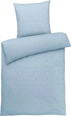 Produktbild von Damast Bettwäsche 135x200 Blau Ornamente Streifen Bettbezug 135 x 200 100% Baumwolle
