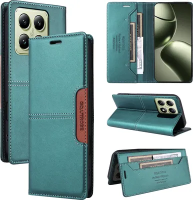 Obrázek produktu pro Pouzdro pro Xiaomi 14T, kožené flipové peněženkové pouzdro s přihrádkou na karty a stojánkem Zelený