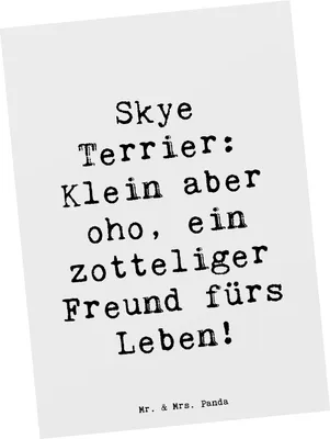 Produktbild von Mr. & Mrs. Panda Postkarte Spruch Skye Terrier Freund - Weiß - Geschenk, bildkarte, Hunderassen Beschreibung, Ansichtskarte, Postkarten, langer Hund, Charakter, loyaler
