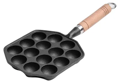 Obrázek produktu pro Pánev na takoyaki s 14 otvory – litinová grilovací pánev s nepřilnavým povrchem pro domácí použití
