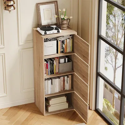 Zdjęcie produktu dla SZAFKA SŁUPEK Z DRZWIAMI JASNY DĄB SONOMA KOMODA STOJĄCA WĄSKA POJEMNA LOFT 120 cm