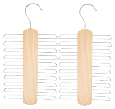 Produktbild von Krawattenhalter, 2 Stück Krawattenbügel aus Holz, 360° drehbar, mit 20 Haken zur Aufbewahrung von Krawatten, Gürteln und Schals