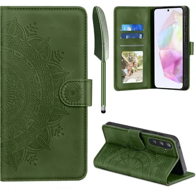 Productafbeelding van Kunstleren hoesje voor de Samsung Galaxy A35 5G, type flip wallet, met kaarthouder en standfunctie, in de kleur grasgroen