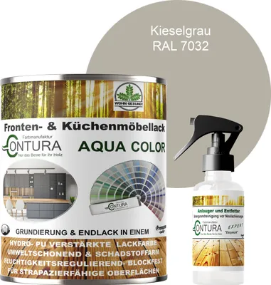 Produktbild von 750ml. + Anlauger - Contura Küchenmöbellack RAL Möbellack SEIDENMATT SET Möbelfarbe Holzlack Buntlack Küchenlack - RAL 7032 Kieselgrau