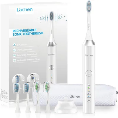 Obrázok produktu pre Elektrická sonická zubná kefka Lächen s 5 režimami, 4 hlavicami, cestovným puzdrom, USB nabíjaním a 60-dňovou výdržou batérie