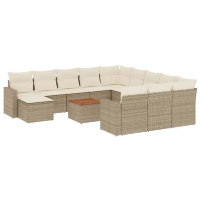 Image de vidaXL Ensemble de 13 canapés de jardin avec coussins Beige Poly Rattan
