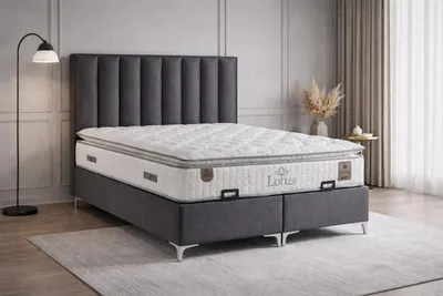 Produktbild von Bett mit Matratze Grau Moderner Stil Weiche Matratze Bett mit Stauraum
