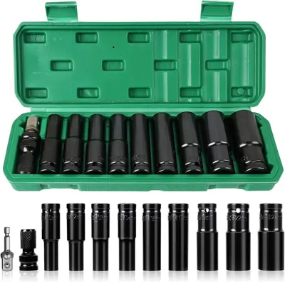Produktbild von 11-teiliger 1/2" Schlagschrauber-Steckschlüsselsatz, 10-24mm Steckschlüsselsatz, 1/2" Steckschlüsselsatz mit Steckschlüsseladapter und Verlängerung