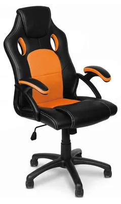 Zdjęcie produktu dla Krzesło biurowe pomarańczowe, obite sztuczną skórą - fotel wyścigowy, ergonomiczny - wytrzymałość do 150 kg - z podłokietnikami - do biura i do gier