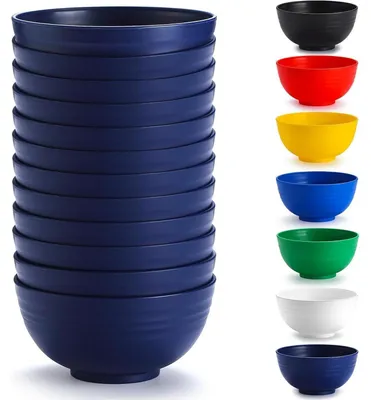 Immagine prodotto di Set di 12 ciotole in plastica, capacità 750 ml, colore blu, riutilizzabili, ideali per zuppe o cereali