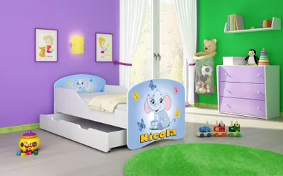 Obrázok produktu pre ACMA I mládežnícka posteľ detská posteľ junior kompletná súprava s lamelovým roštom biela 26 slon 140x70 + základňa postele
