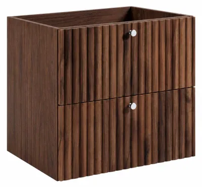 Productafbeelding van Badkamerkast met wastafeluitsparing, 60 cm breed, eikenhout met notenhoutfineer, handgrepen in drie kleuren, afmetingen: 60 x 44,4 x 57 cm, AI-gegenereerde afbeelding