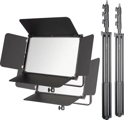 Produktbild von Walimex pro 2x LED Niova 150-F Pro Flächenleuchte inkl. 2x Lampenstativ, 150 W Flächenlicht mit Bi-Color, Studioleuchte Helligkeit dimmbar, Videoleuchte mit Funksteuerung