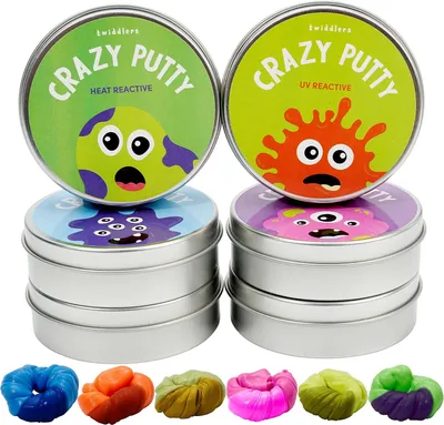 Produktbild von Intelligenter, farbwechselnder Knete-Satz – 6er-Set – Hitzereaktive Knete in verschließbaren Behältern mit 4 Mini-UV-Lampen – DIY-Knete für Kinder