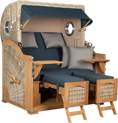 Produktbild von Strandkorb Rantum Grande Bullauge Teak PE Shell Dessin 593