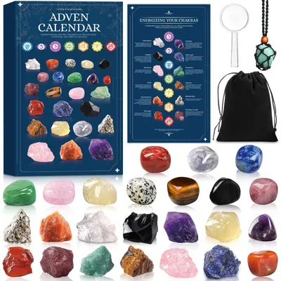 Adventskalender mit 24 Edelsteinen, Kristallen, Chakra-Steinen