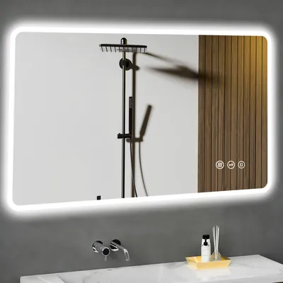 Produktbild von GIMBELEN Badspiegel mit Beleuchtung , Led Spiegel Bad mit Touch-Schalter, 3 Lichtfarben, Dimmbar, Antibeschlag, Explosionsgeschütztes Glas, 100 x 60cm